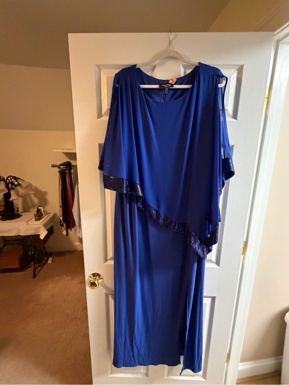 R&M Richards Royal Blue Sequin-Trim Maxi Dress